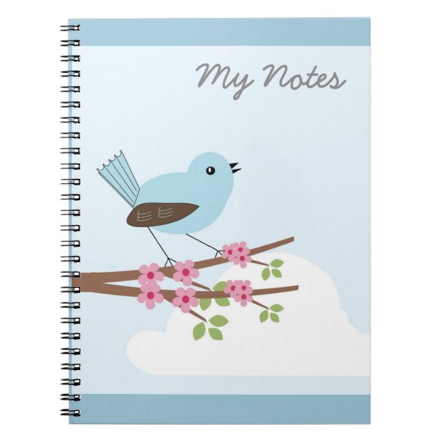 Blue Bird in Blossom Tree Spiral Notebook (Front)