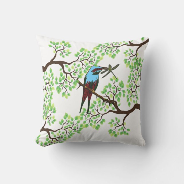 Blue Bird in Trees Cushion (Front)