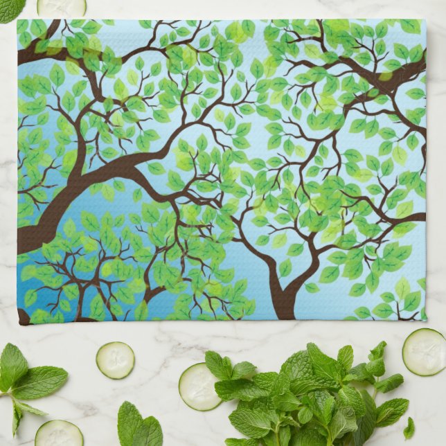Blue Bird in Trees Tea Towel (Folded)