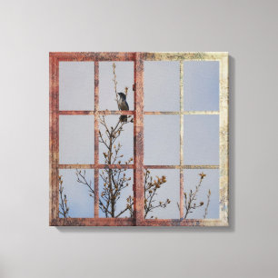 Blue Bird in Window Canvas Print