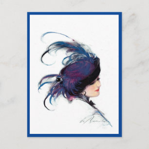 Blue-bird lady postcard