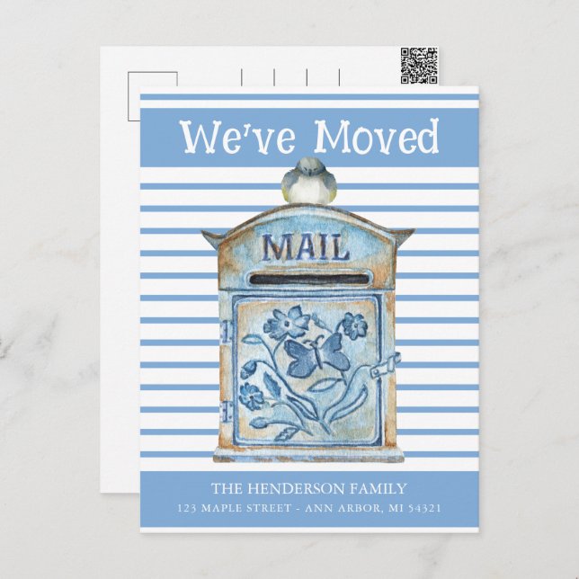 Blue Bird Mailbox Moving Announcement Postcard (Front/Back)