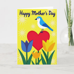 Blue Bird Mothers Day Floral Art Card