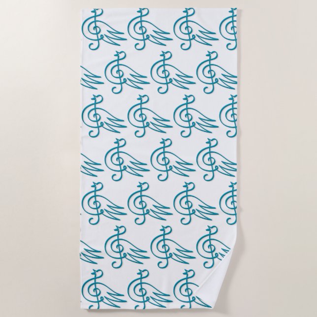 Blue bird music beach towel (Front)