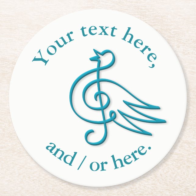 Blue bird music round paper coaster (Front)