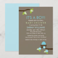 Blue Bird Nest and Blossoms Boy Baby Shower