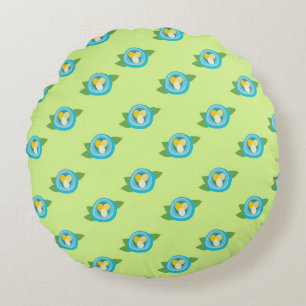 Blue Bird Nests Colourful Eggs Green Leaves Nature Round Cushion