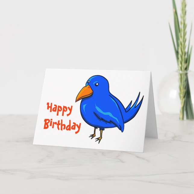 Blue Bird of Happiness Birthday Card (Front)