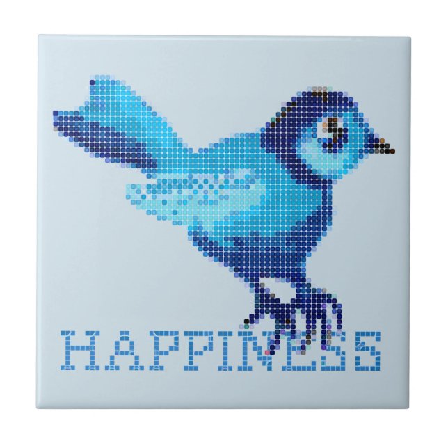 Blue bird of happiness crossstitch dots tile (Front)
