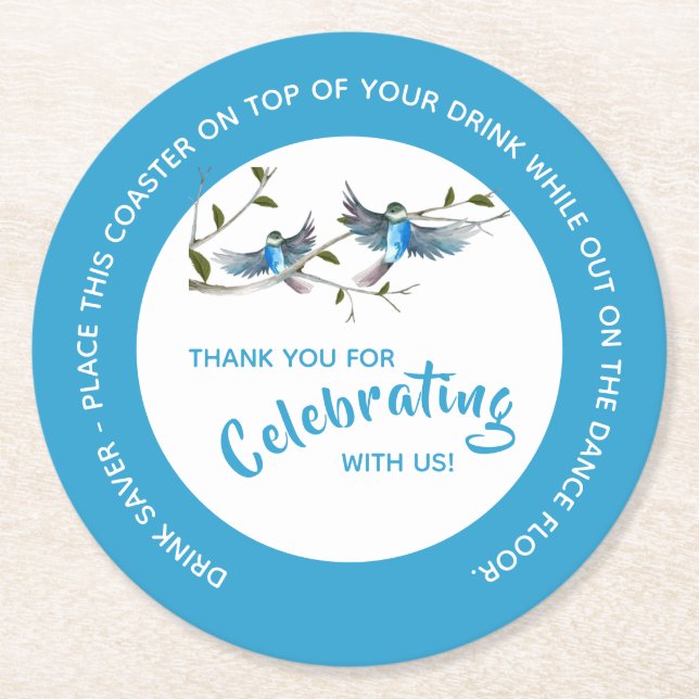 Blue Bird of Happiness Drink Saver Paper Coaster (Front)