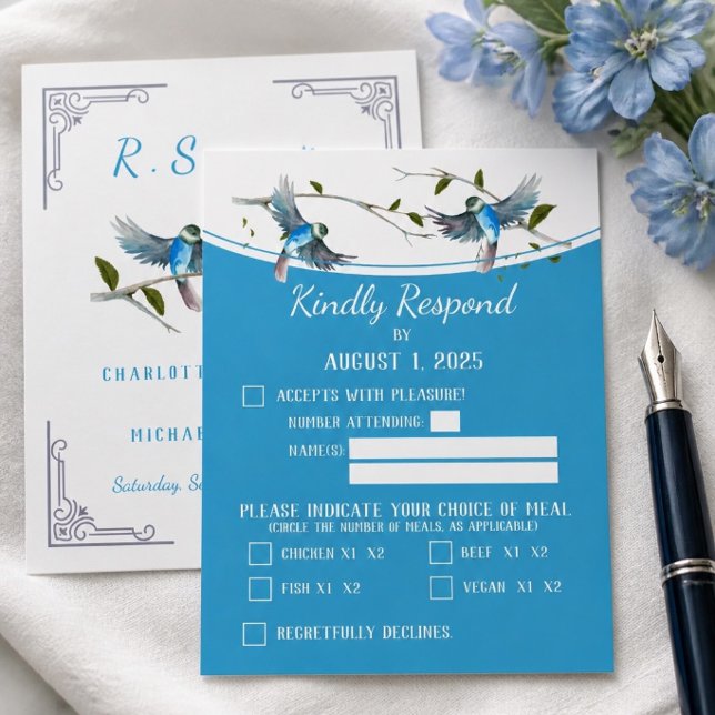 Blue Bird of Happiness RSVP / Response Card (Creator Uploaded)