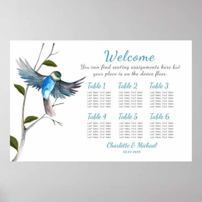 Blue Bird of Happiness Seating Chart 36"x24" (Front)