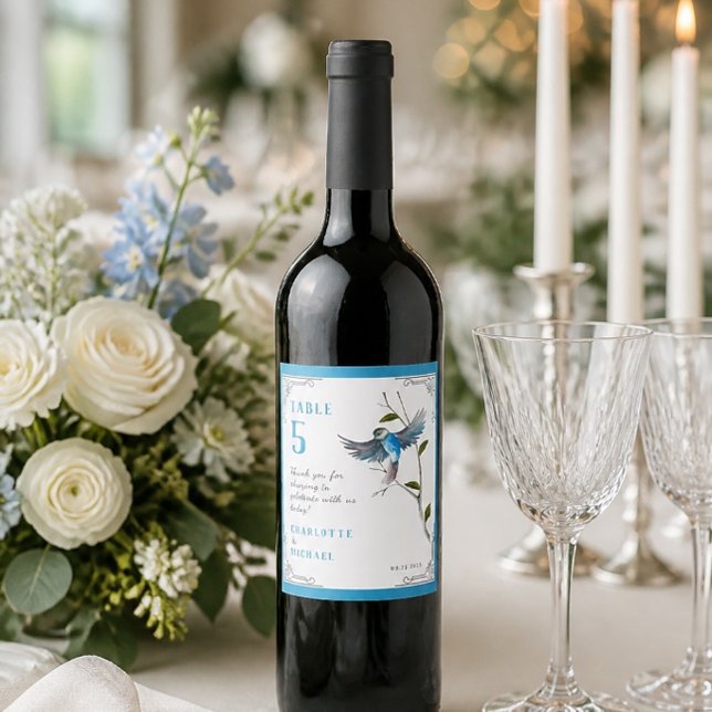 Blue Bird of Happiness Table Number Wine Label (Creator Uploaded)