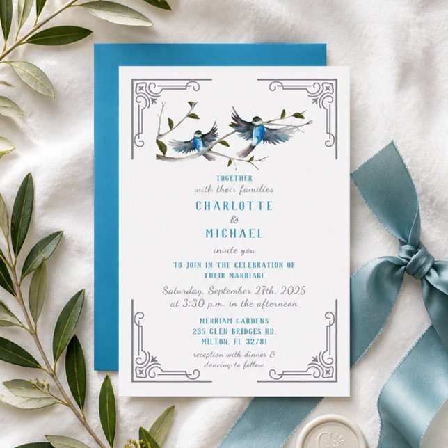 Blue Bird of Happiness Wedding Invitation (Creator Uploaded)