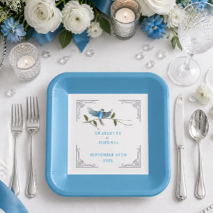 Blue Bird of Happiness Wedding Paper Plates