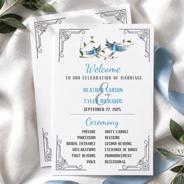 Blue Bird of Happiness Wedding Program Invitation (Creator Uploaded)