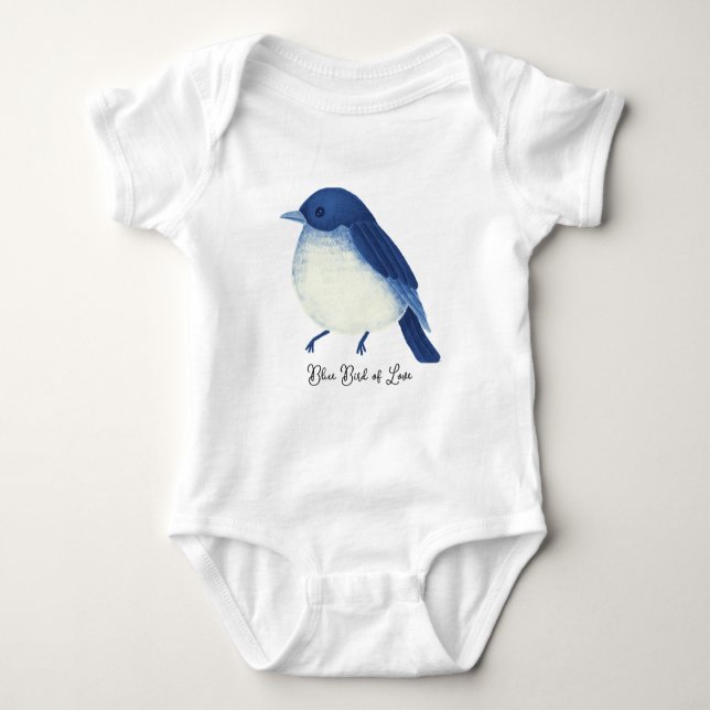  Blue Bird of Love     illustration , Blue Bird of Baby Bodysuit (Front)