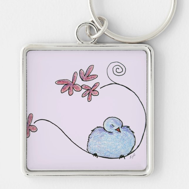 blue bird on a branch key ring (Front)