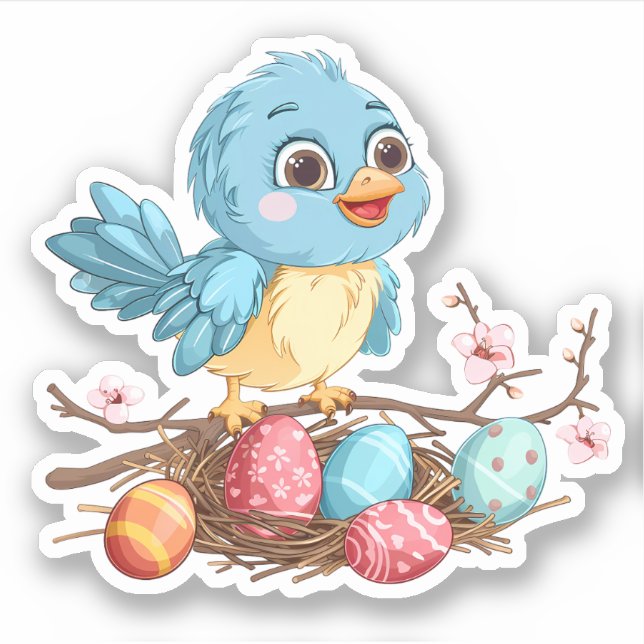 Blue Bird on a Branch with Easter Eggs (Front)
