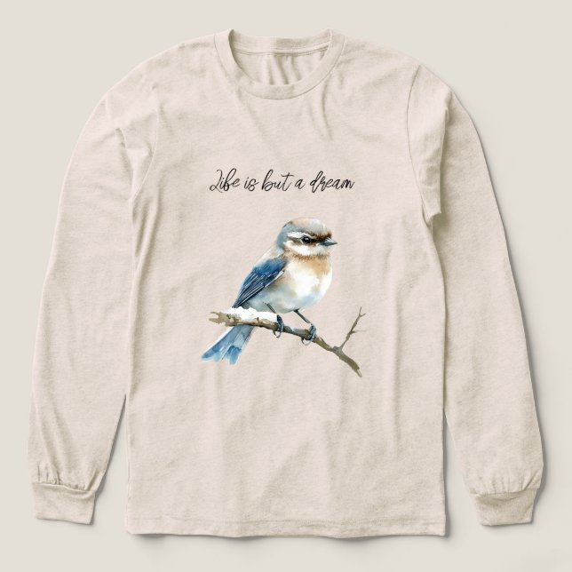 Blue Bird on a Tree Branch Tri-Blend Shirt (Design Front)