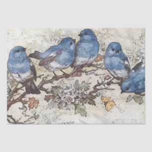 Blue Bird on Branch Butterfly Vintage Decoupage Tissue Paper