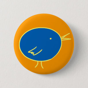 Blue Bird on Orange 6 Cm Round Badge
