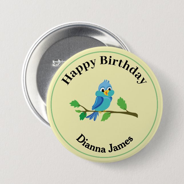 Blue Bird on tree 7.5 Cm Round Badge (Front & Back)