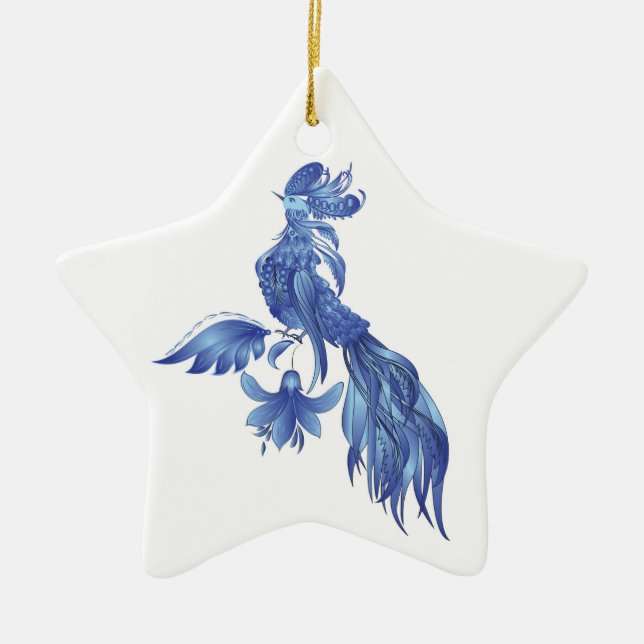 Blue bird phoenix ceramic tree decoration (Front)