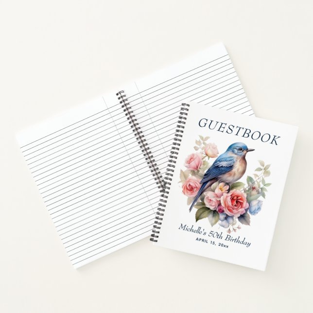 Blue Bird Pink Floral 50th Birthday  Notebook (Inside)