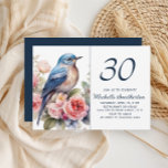 Blue Bird Pink Flowers 30th Birthday Invitation<br><div class="desc">Elegant blue bird and pink watercolor flowers 30th birthday party invitation. Contact me for assistance with your customisations or to request additional matching or coordinating Zazzle products for your celebration.</div>