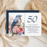 Blue Bird Pink Flowers 50th Birthday Invitation<br><div class="desc">Elegant blue bird and pink watercolor flowers 50th birthday party invitation. Contact me for assistance with your customisations or to request additional matching or coordinating Zazzle products for your celebration.</div>