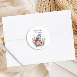 Blue Bird Pink Flowers 75th Birthday Classic Round Sticker