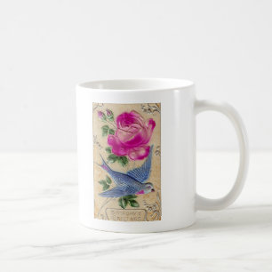 Blue Bird Pink Rose Coffee Mug