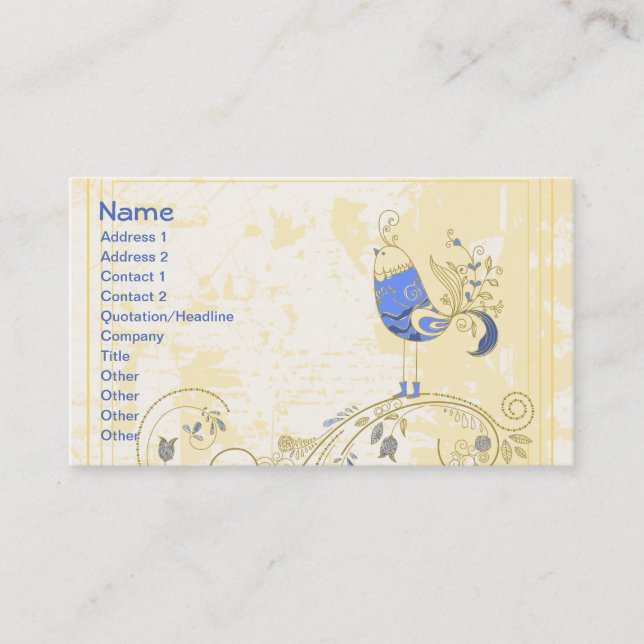 Blue Bird Retro Floral Fine Art Business Card (Front)
