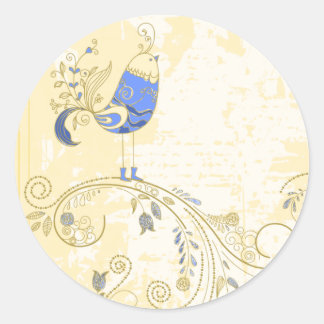 Blue Bird Retro Floral Fine Art Classic Round Sticker