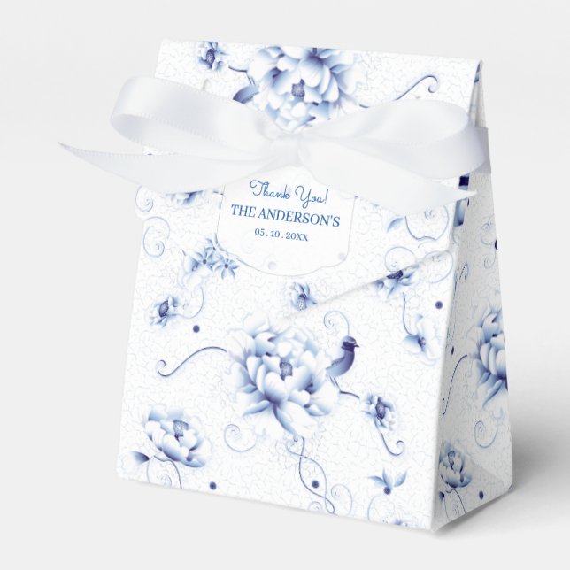 Blue Bird Rose Chinoiserie Floral Favour Box (Front Side)