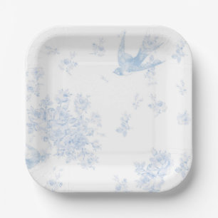 Blue Bird & Roses Paper Plates