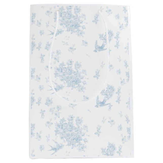 Blue Bird & Roses Wrapping Paper Medium Gift Bag (Front)