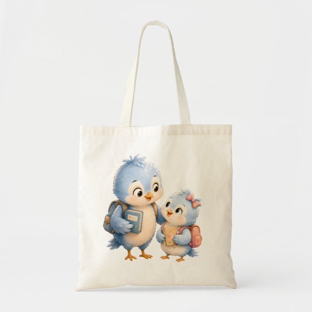 Blue Bird Siblings Canvas Shopper Tote Bag (Front)