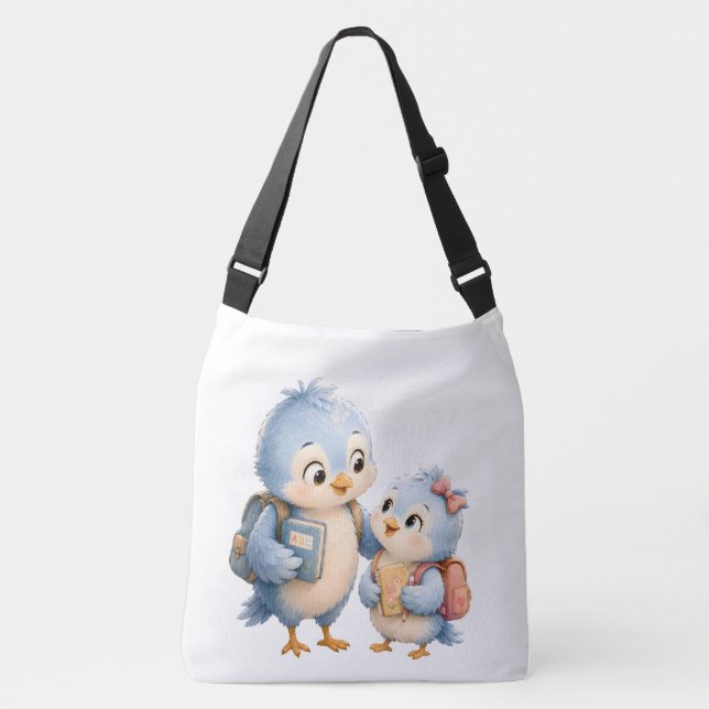 Blue Bird Siblings Crossbody Tote Bag (Front)