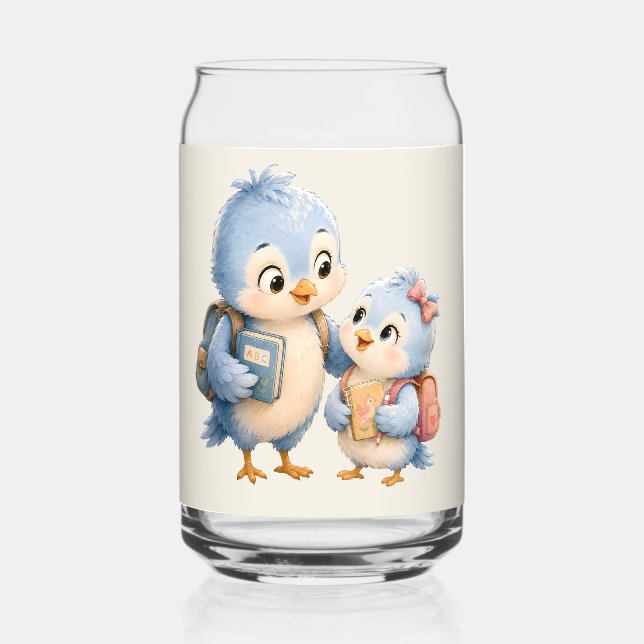 Blue Bird Siblings Drinking Glass (Front)