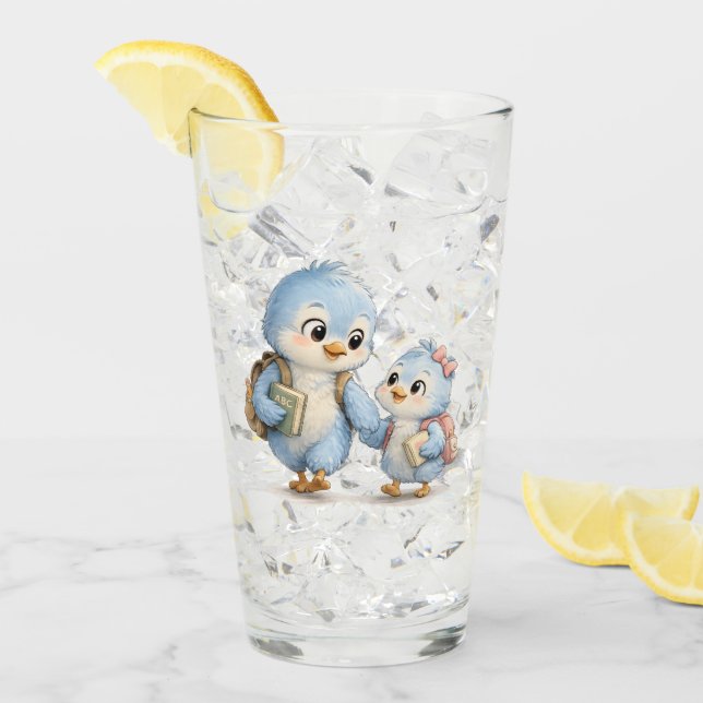 Blue Bird Siblings Drinking Glass (Front Ice)