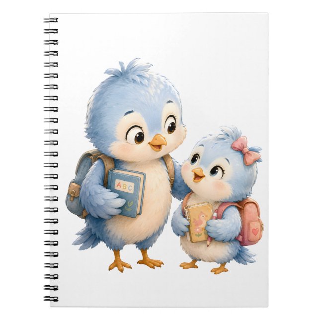 Blue Bird Siblings Photo Spiral Notebook (Front)