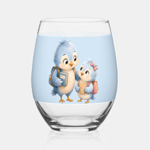 Blue Bird Siblings Stemless Glass