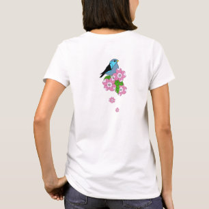Blue bird, spring folk flowers, front and back T-Shirt
