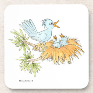 Blue Bird with Baby Birds Coaster