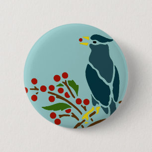Blue Bird with Berries 6 Cm Round Badge