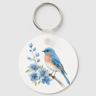Blue bird with blue flowers key ring