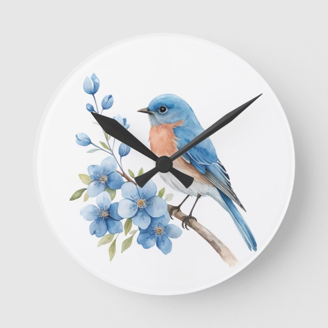 Blue bird with blue flowers round clock (Front)