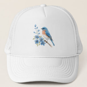Blue bird with blue flowers trucker hat